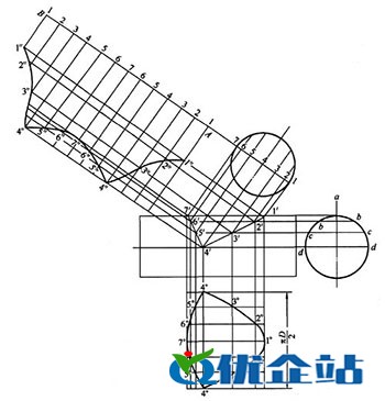 同径斜交三通管的展开图